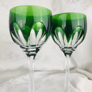 Bleikristall Diamantschliff 2 Emerald Cut to Clear Crystal Wine Goblets 8.  25” t 6