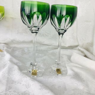 Bleikristall Diamantschliff 2 Emerald Cut to Clear Crystal Wine Goblets 8.  25” t 7