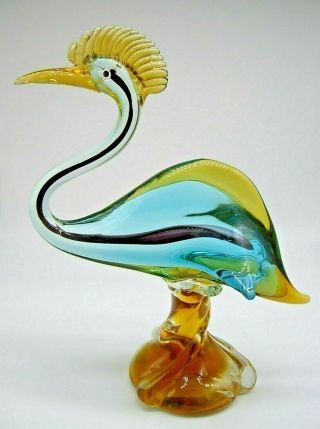 Stunning Large Vintage 1940s Murano Sommerso Glass Heron Crane Bird 1 Of Pair