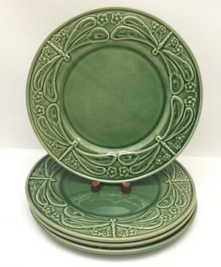 4 Bordallo Pinheiro Dragonfly Green Charger Chop Platter Serving Plates 12 1/4”