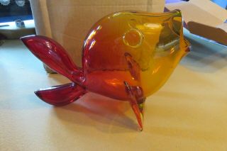 Vintage Blenko Art Glass Amberina Tangerine 12 " Fish Vase 5433 Hand Blown
