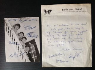 The Beatles Us Fan Club Letter 1963/64 With Ink Signed Group B/w Photo
