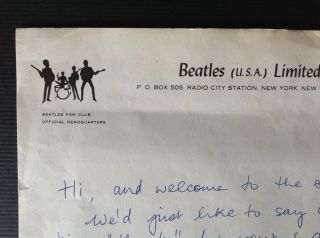 The Beatles US Fan Club letter 1963/64 with ink signed group b/w photo 3
