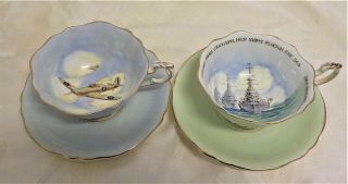 Two Paragon Patriotic Series Cups & Saucers,  Plane & Ships