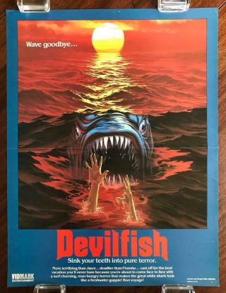 Vidmark Ent Horror Vhs Video Store Promo Poster Devil Fish 1984 Lamberto Bava Nm