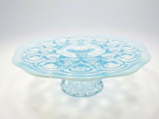 Vtg L.  E.  Smith Blue Opalescent Glass Moon & Stars Pedestal Cake Plate,  10 1/2 "