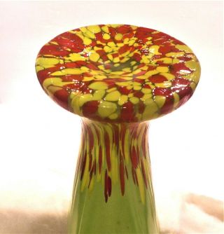 Signed Czech FRANZ WELZ Fan Vase Yellow Red Green Spatter Glass Art Deco 6