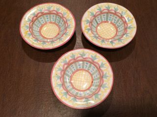 Set Of 3 Vtg Mackenzie - Childs Madison Multi - Color Wide - Rimmed Soup Cereal Bowls