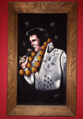 Vintage 23x14 Velvet Elvis Painting Signed Framed Mexico