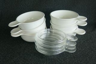 6 Corning Ware White Grab - It Bowls P - 150 - B W/4 Pyrex P - 150 C Glass Lids Vgc