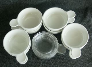 6 CORNING WARE White GRAB - IT Bowls P - 150 - B w/4 PYREX P - 150 C Glass Lids VGC 3