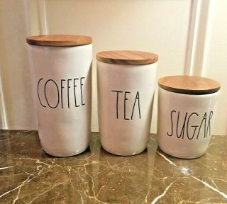 Rae Dunn Coffee Tea Sugar Canister Set Wooden Lid By Magenta