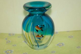 Murano Art Glass Fish Aquarium Vintage 5 " Vase