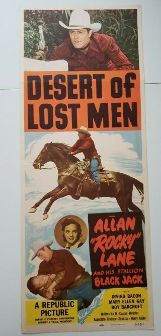 Desert Of Lost Men 1951 14 " X36 " Orig Movie Poster Allan Rocky Lane Western