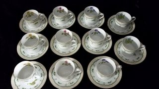 Set Of (11) Georges Briard Victorian Gardens Cups & Saucers