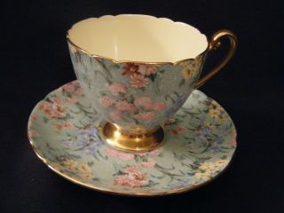Shelley Melody Cup And Saucer 13382 (green Chintz)