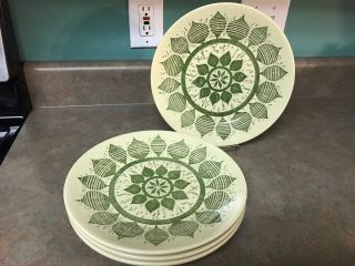 Set Of 4 Nordica 4582 Stoneware Green Leaf Dinner Plates