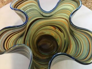 Vintage Murano Art Glass Handkerchief Striped,  Ruffled Rim 5” Vase 3