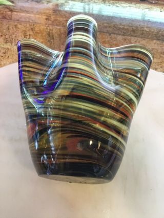 Vintage Murano Art Glass Handkerchief Striped,  Ruffled Rim 5” Vase 4