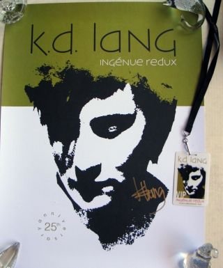 Kd Lang Autographed “ingenue Redux” Poster / Laminate Lanyard /25th Anniversary