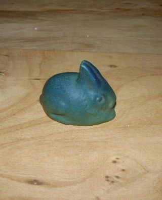 Old Van Briggle Pottery Rabbit Ceramic Paperweight Aqua Teal Colorado Springs