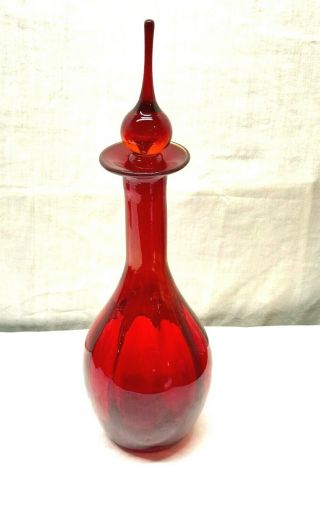 Large Vintage Amberina Rainbow Co Art Glass Decanter W/ Flame Tear Drop Stopper