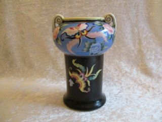 Rare Vintage Hand Painted Nippon Porcelain Morimura Bros Black/blue Unusual Vase