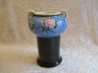 Rare Vintage Hand Painted Nippon Porcelain Morimura Bros Black/Blue Unusual Vase 3