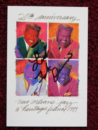 Fats Domino Autographed 1989 Orleans " Jazz Fest " Postcard -