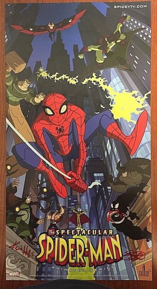 2008 The Spectacular Spiderman Animated Series Poster Signed (2) 11 1/2 X 22 "
