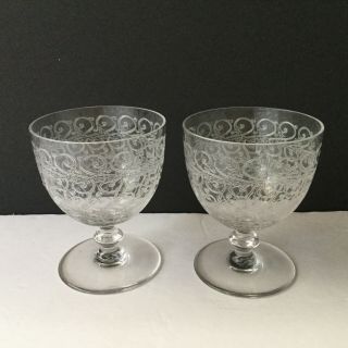 2 Baccarat Rohan Water Goblet 3 7/8” Circa 1940 Scrolled Design Blown Crystal