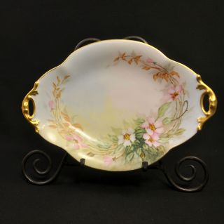 Limoges Bernardaud B&co Oval Large Platter Artist Hwl Pink Roses Gold 1900 - 1914