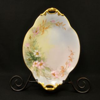Limoges Bernardaud B&Co Oval Large Platter Artist HWL Pink Roses Gold 1900 - 1914 7