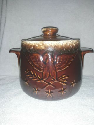 Rare Hull Pottery Brown Drip Bicentennial Bean Pot Eagle & Stars Cond