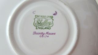 SHELLEY MAUVE DAINTY TEA COFFEE CUP SAUCER BONE CHINA teacup 5