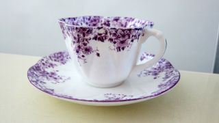 SHELLEY MAUVE DAINTY TEA COFFEE CUP SAUCER BONE CHINA teacup 6
