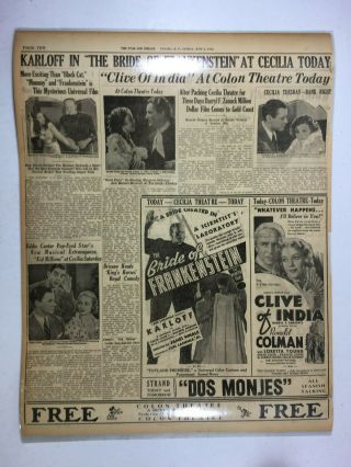 1935 Newspaper Ad The Bride Of Frankenstein Boris Karloff As The Monster