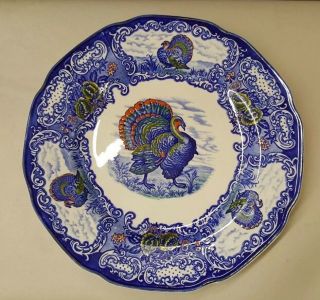 Set Of 4 Vintage Nikko Stone China Blue Multicolor Turkey Dinner Plates 10 1/4 "