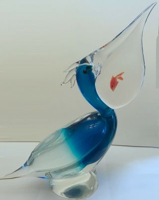 Murano Italy Art Glass Pelican With Fish Sculpture 9 " Lx12 " Hx4 " W