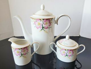Noritake Azalea Coffee Pot,  Creamer & Sugar Bowl With Lid Pattern 3885