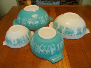 PYREX Cinderella Mixing Bowl Set (4) Amish Butterprint Blue / White 2