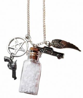 Supernatural Tv Series Salt Bottle Protection Charms Necklace On 24 Inch Chain