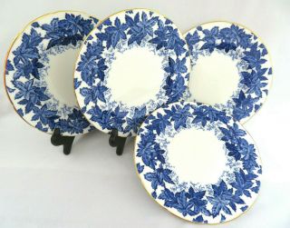 4 Piece Coalport England Bone China Blue Leaves On White Salad Dessert Plates