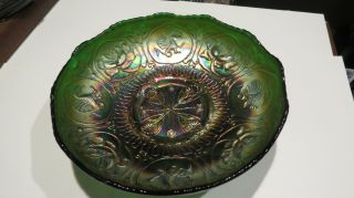 Fenton Dragon & Lotus Scarce Green Carnival Glass 8 " Bowl Collar Base