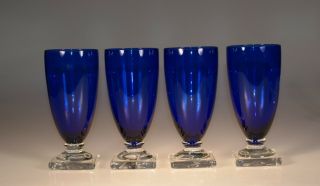 Set 4 Vintage Deco Bi - Color Cobalt Blue & Crystal Ice Tea Glasses C.  1930