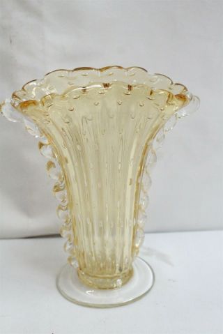 Mcm Murano Bubbles Gold Twisted Handles Flared Glass Barbini Vase Stick