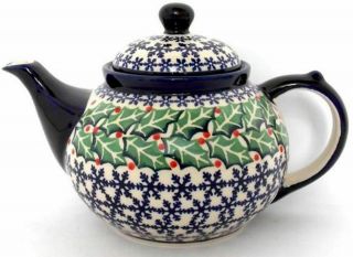 Boleslawiec Stoneware Polish Pottery Unikat Teapot Coffee Pot " Holly "