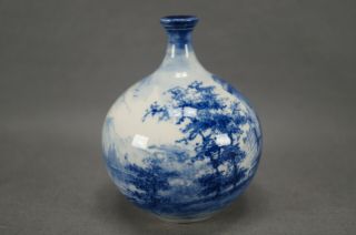 Royal Bonn Delft Blue & White Castle Faience Miniature Vase Circa 1890 - 1920 4