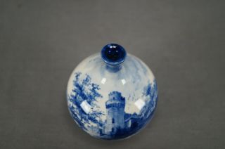 Royal Bonn Delft Blue & White Castle Faience Miniature Vase Circa 1890 - 1920 5