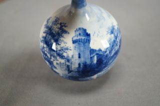 Royal Bonn Delft Blue & White Castle Faience Miniature Vase Circa 1890 - 1920 6